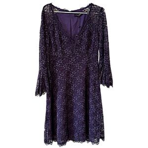 Nanette Lepore Sz 6 Ming Frock in Eggplant Lace Midi Dress 3/4 Bell Sleeve NWT